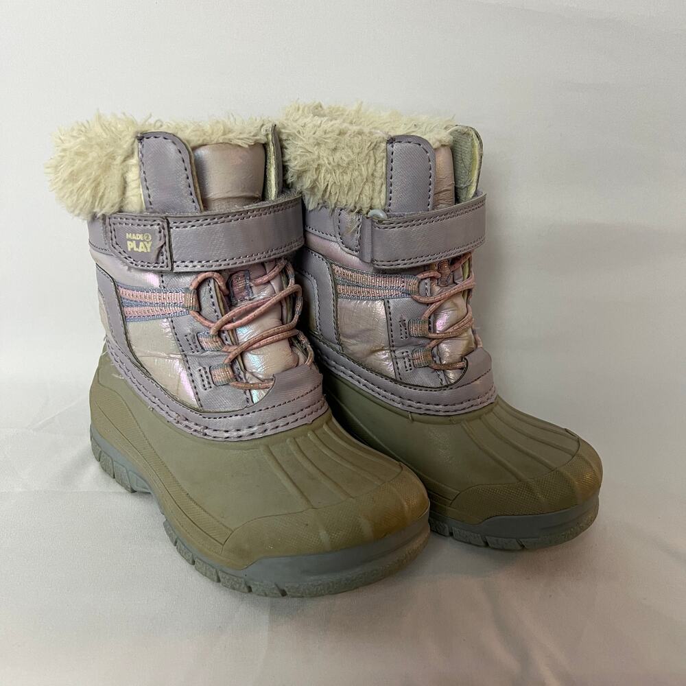 Stride Rite Made2Play Frost Trek Iridescent Snow Boots Faux Fur Girls Size 9
